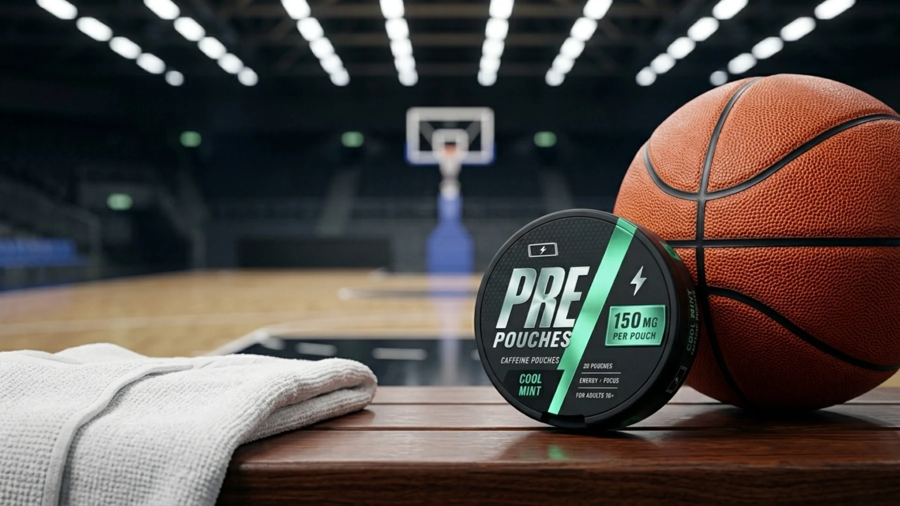 PRE POUCHES beside a basketball