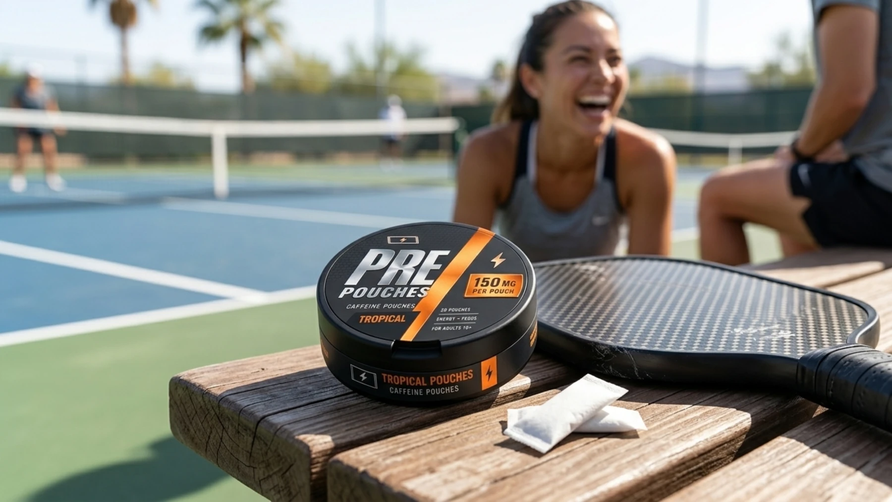 PRE POUCHES at a pickleball court